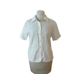 Mango Short Sleeve Linen Button Down Shirt